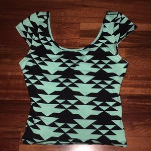 mint green and black crop top
